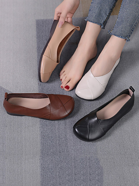 Women Casual Soft Leather Spliced Low Heel Shoes