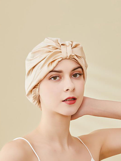 Women Elegant Solid Knot Silk Shower Cap Nightcap