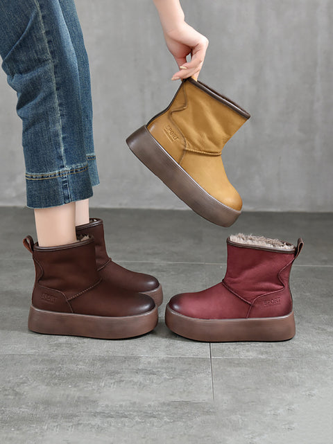 Women Winter Genuine Leather Fleece-lined Platform Boots