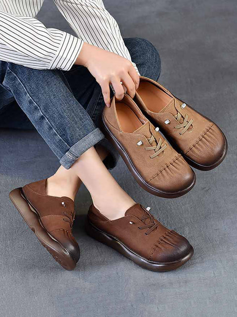 Women Spring Leather Spliced Flat Shoes