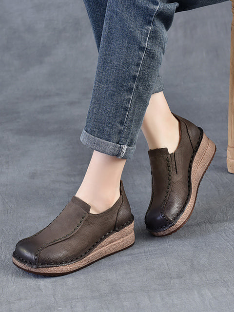 Women Vintage Genuine Leather Platform Shoes