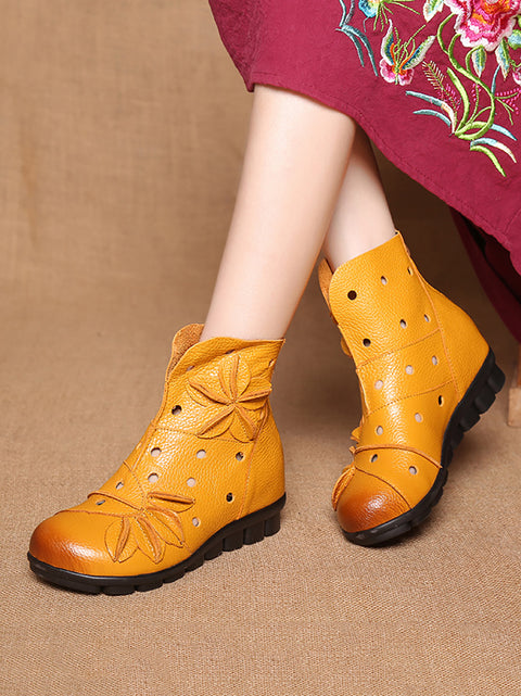 Women Spring Leahter Hollow Out Spliced Boots