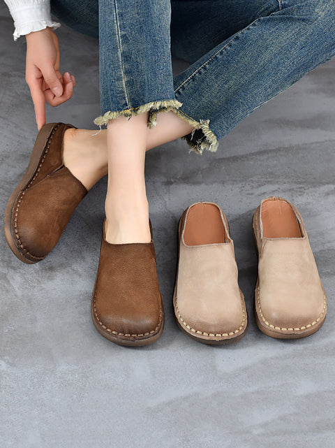 Women Spring Genuine Leather Flat Slippers