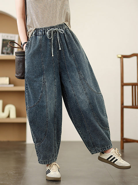 Women Spring Casual Denim Spliced Harem Pants