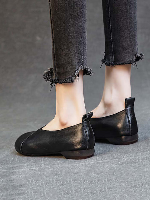 Women Vintage Spring Leather Low-Heel Shoes