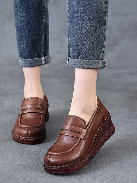 Women Vintage Genuine Leather Platform Shoes