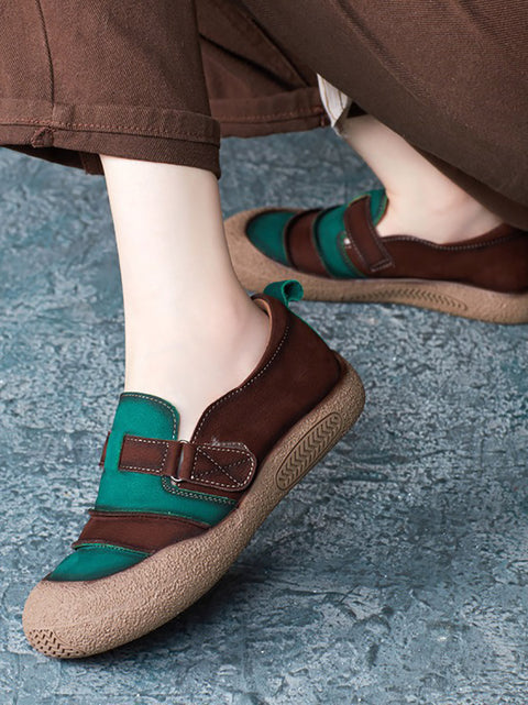 Women Summer Leather Colorblock Flat Shoes