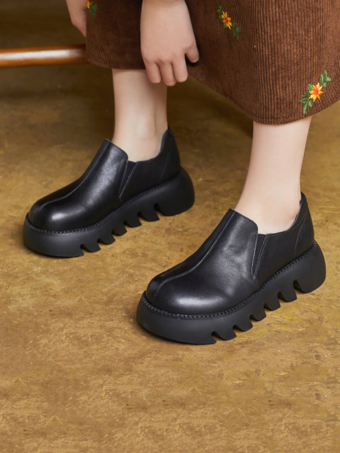 Women Vintage Soft Genuine Leather Platform Shoes