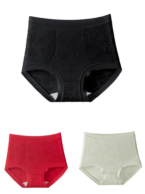 3 Pieces Women Pure Color High Waist Lace Underwear