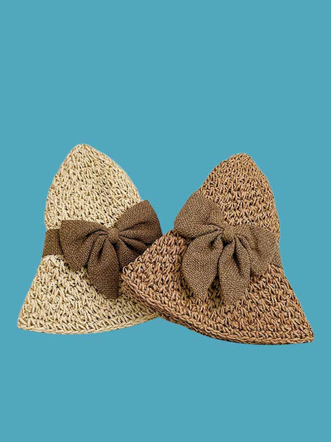 Women Summer Artsy Bowknot Straw Knitted Sun Hat