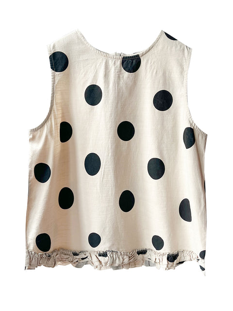 Plus Size Women Casual Dot Lacework Hem Loose Cotton Vest