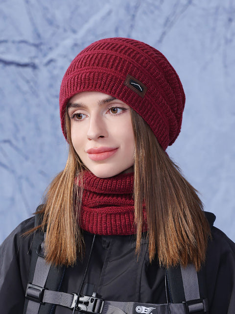 Winter Warm Windproof Fleece-lined Knit Hat and Scarf