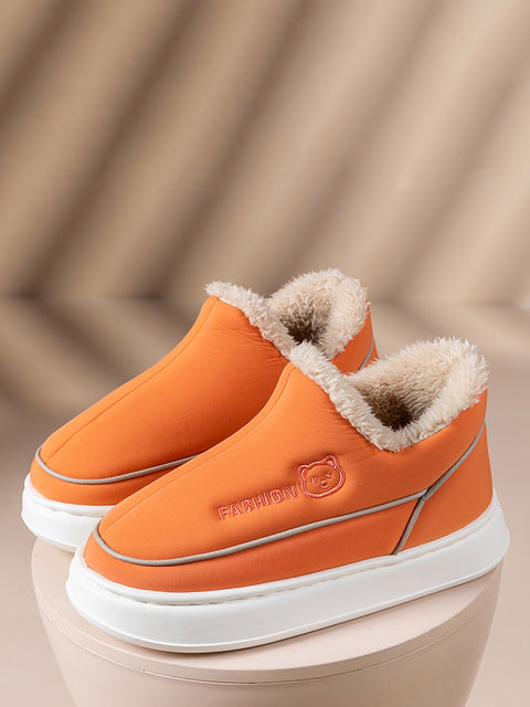 Couple Solid Fleece-lined Indoor Platform Shoes