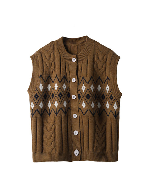 Women Winter Retro Geometric Knitted Vest