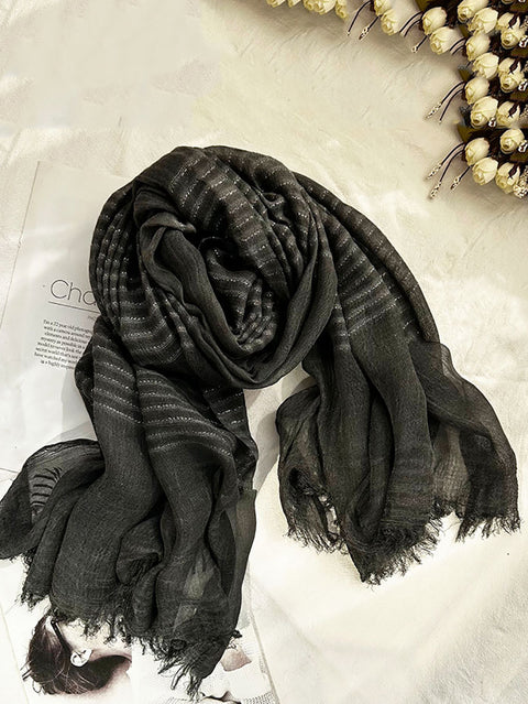 Women Artsy Stripe Raw-edge Shawl Scarf