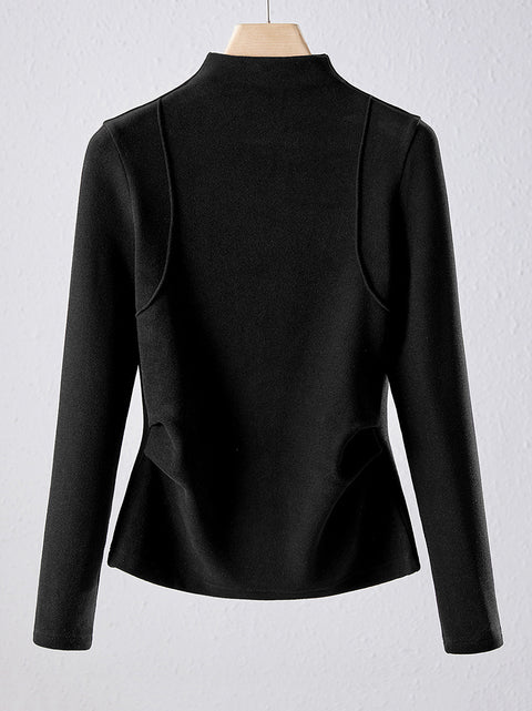 Women Spring Casual Half-Turtleneck Buttom Blouse