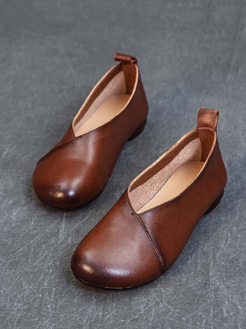 Women Vintage Spring Leather Low-Heel Shoes