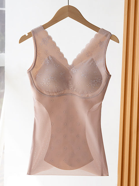 Women Spring Warm V-Neck Lace With Bra Pad Base