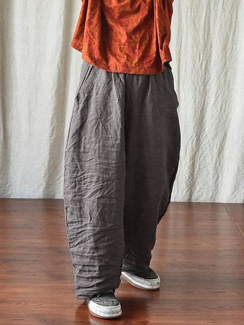 Plus Size Women Casual Solid Loose Elastic Waist Linen Pants