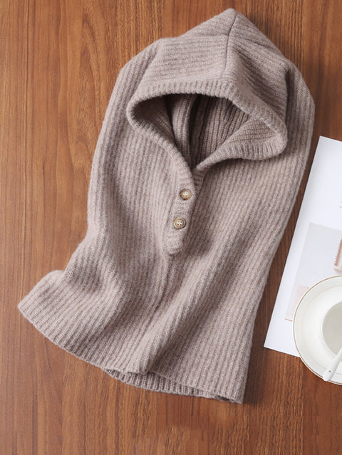 Women Winter Wool Knit Warm Soft Hooded Scarf