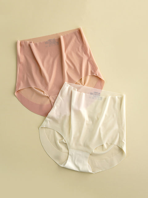 2 Pieces Women Casual Solid Silk High-Waist Breathable Underwear