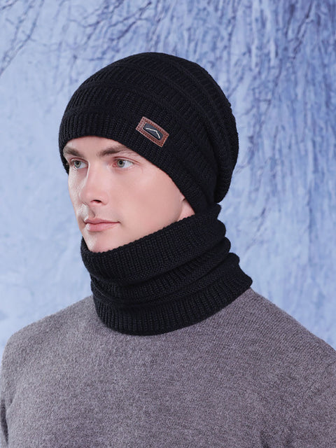 Winter Warm Windproof Fleece-lined Knit Hat and Scarf