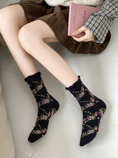 5 Pairs Women Floral Jacquard Cotton Socks