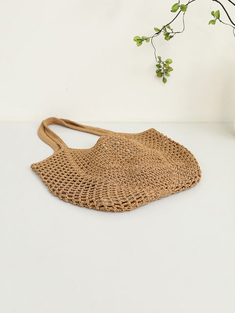 Women Summer Artsy Cutout Knitted Shoulder Bag