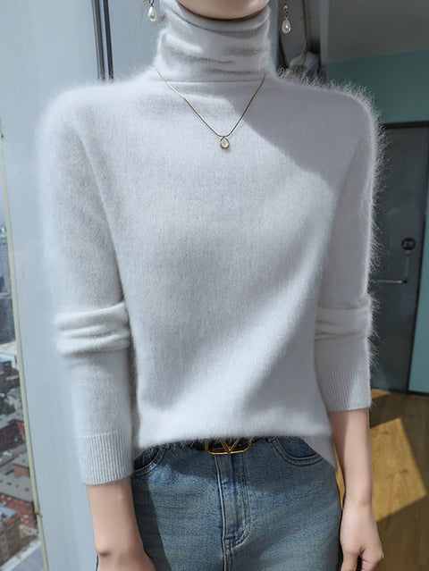 Women Autumn Turtleneck Soft Warm Knit Sweater