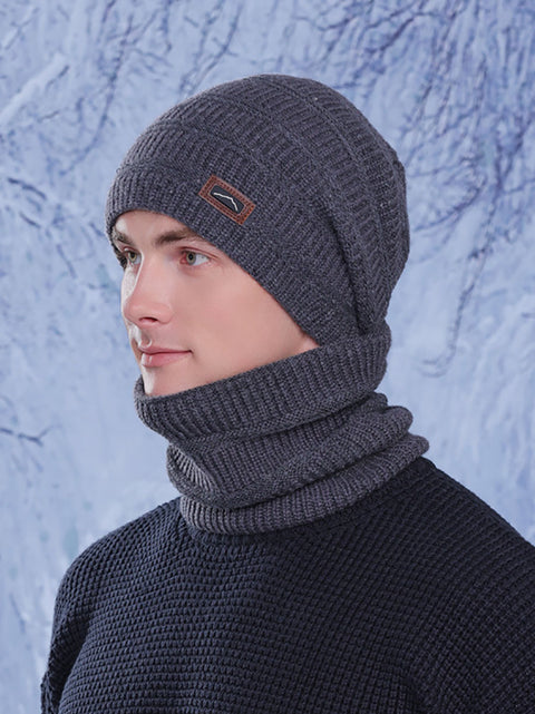 Winter Warm Windproof Fleece-lined Knit Hat and Scarf