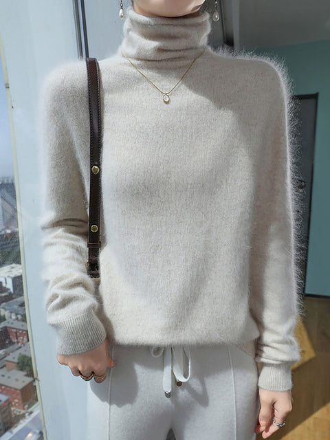 Women Autumn Turtleneck Soft Warm Knit Sweater