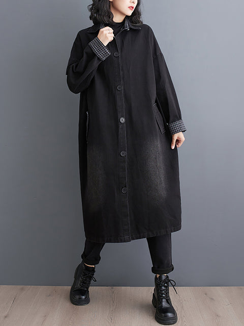 Women Winter Casual Denim Solid Long Shirt Coat