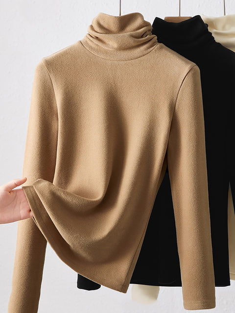 Women Winter Casual Turtleneck Buttom Fleece Blouse