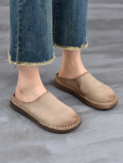 Women Spring Genuine Leather Flat Slippers