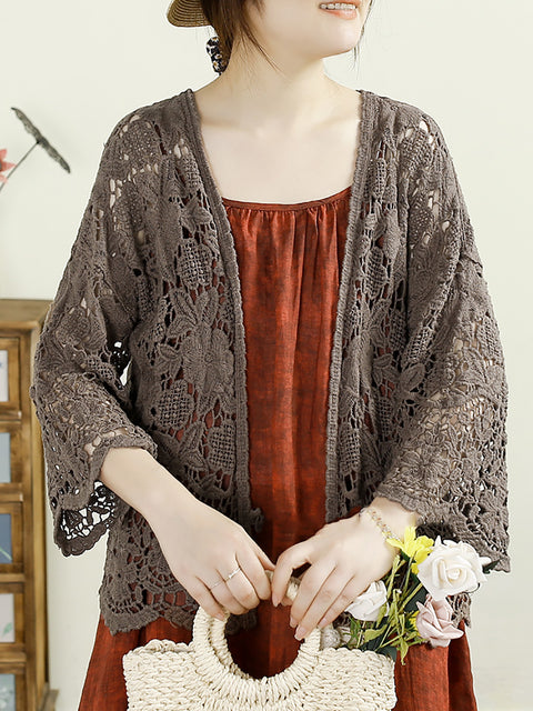 Women Summer Casual Solid Knitted Shirt Coat