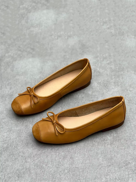 Women Summer Elegant Leather Solid Bowknot Flat Shoes