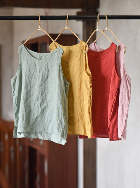 Women Summer Casual Solid O-Neck Thin Loose Vest