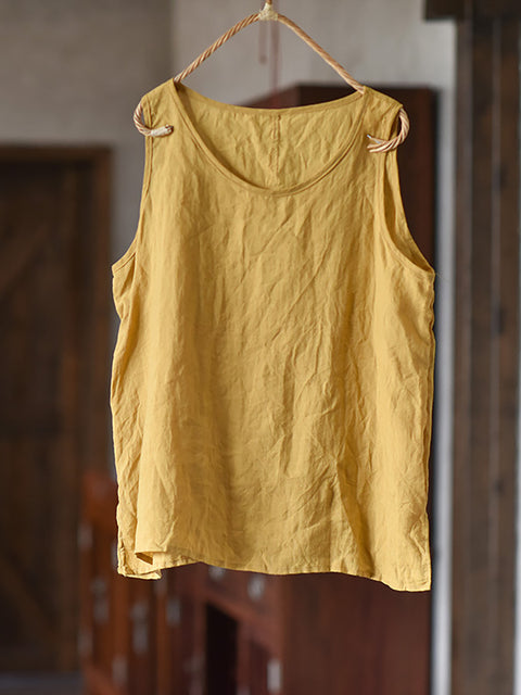 Women Summer Casual Solid O-Neck Thin Loose Vest