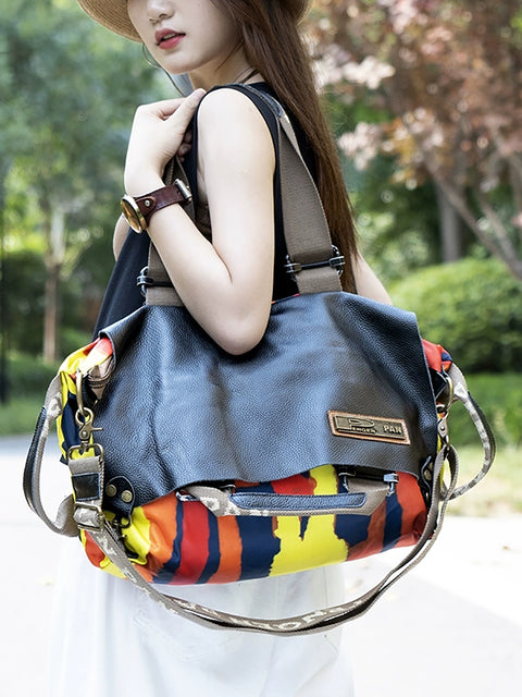 Women Retro Leather Spliced Crossbody Bag