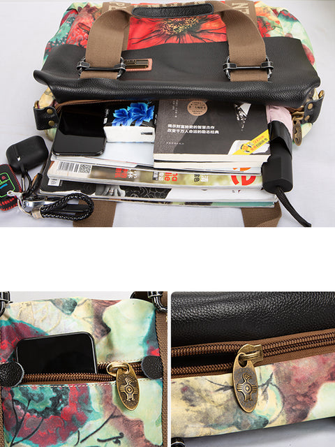 Women Fashion Flower Colorblock Large Capacity Shoulder Bag