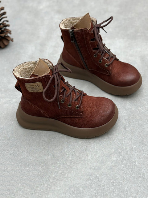 Women Winter Genuine Leather Fleece-lined Ankle Boots