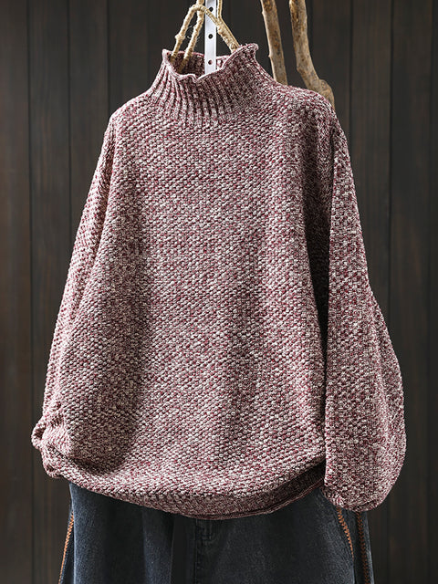 Women Autumn Casual Knit Half-Turtleneck Sweater