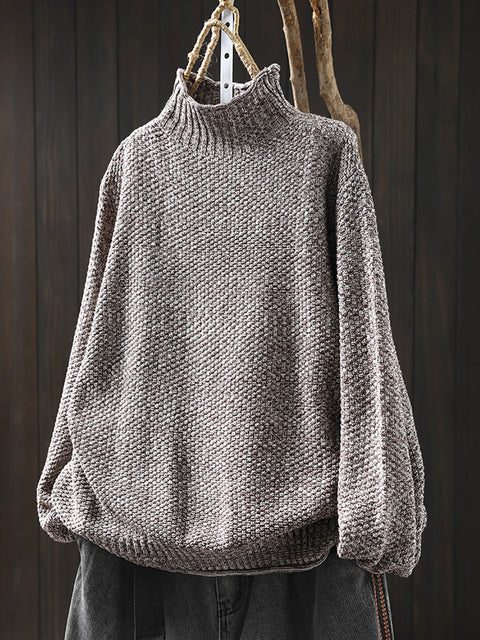 Women Autumn Casual Knit Half-Turtleneck Sweater