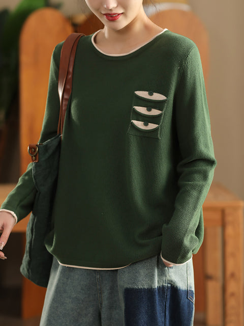 Women Autumn Warm Colorblock O-Neck Sweatshirt