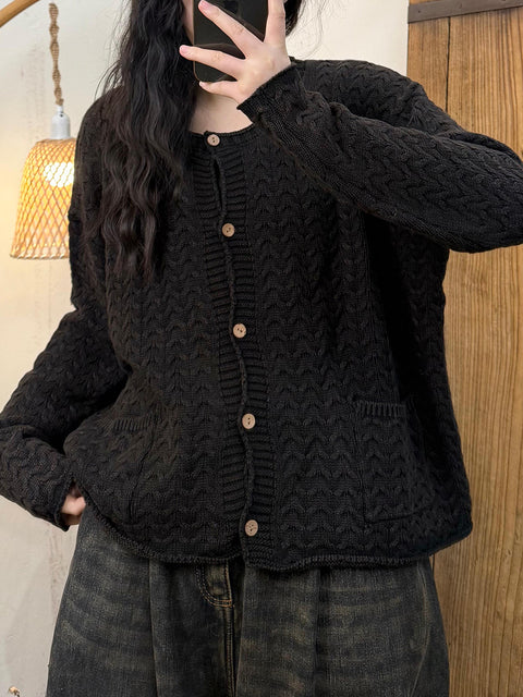 Women Spring O-Neck Knit Cardigan Cotton Shirt