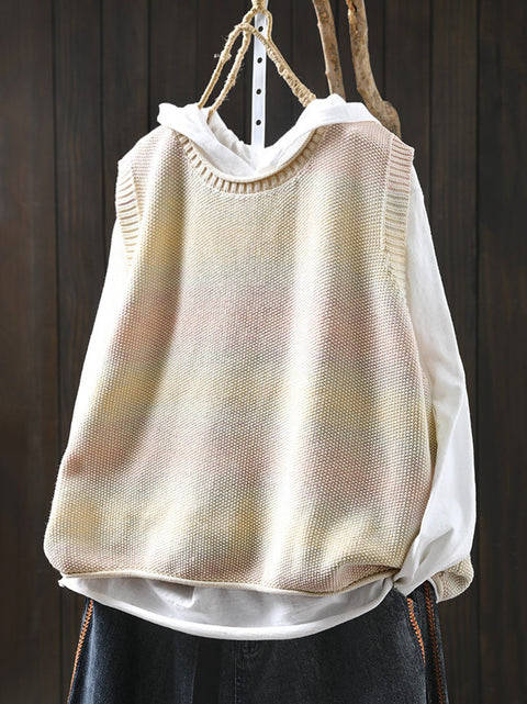 Women Spring Pure Color Knit O-Neck Vest