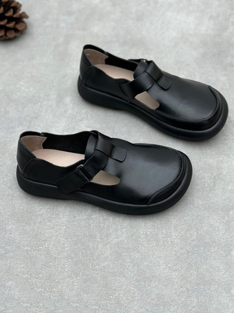 Women Retro Soft Genuine Leather Flat Shoes