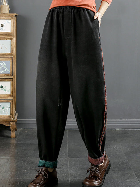 Women Spring Retro Raw-edge Denim Harem Pants