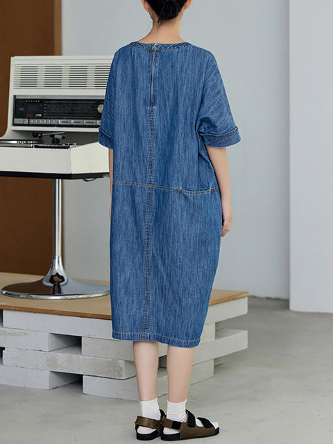 Women Summer Casual Pure Color Denim Dress