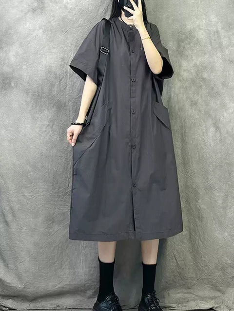 Women Summer Casual Pure Color Cotton Loose Dress